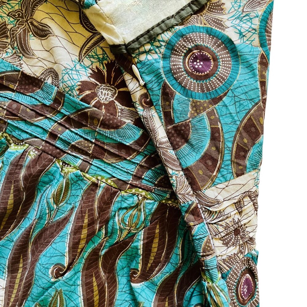 Vintage White, Black, Turquoise + Gold Sparkle Boho Dress Cottagecore Whimsy - Picture 9 of 11